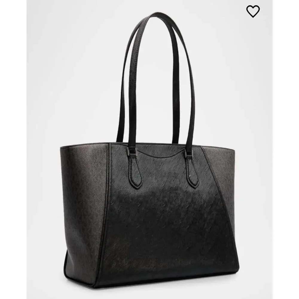 Michael Kors Taryn Large Leather Tote Bag Black Logo & Brush Finish